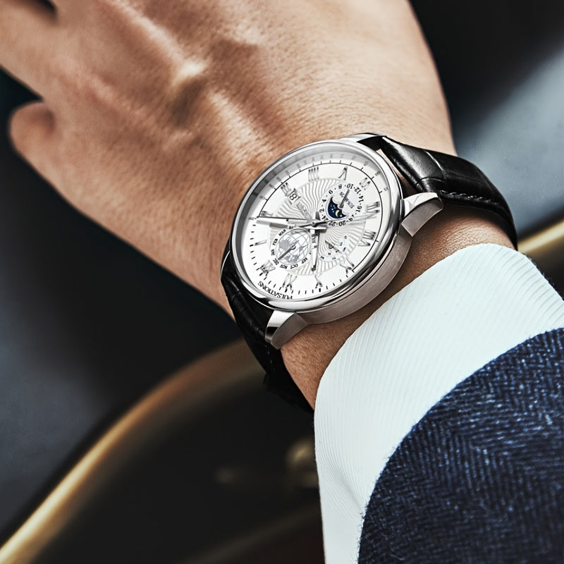 Men's Quartz Watch with Faux Leather Strap and Date Feature