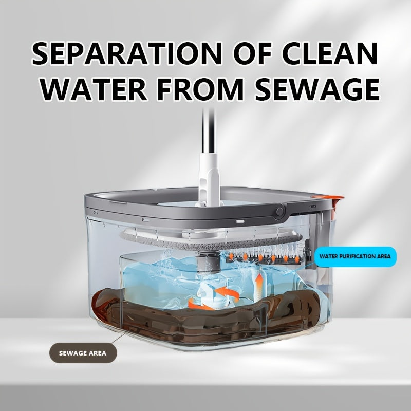 "Kvadratli aylanuvchi mopa va chelak to'plami, iflos va toza suv uchun o'z-o'zini ajratish tizimi, yog'och, plitka va marmar pollari uchun o'z-o'zini siqish 360° aylanuvchi mop-boshi - 2 ta padni o'z ichiga oladi"