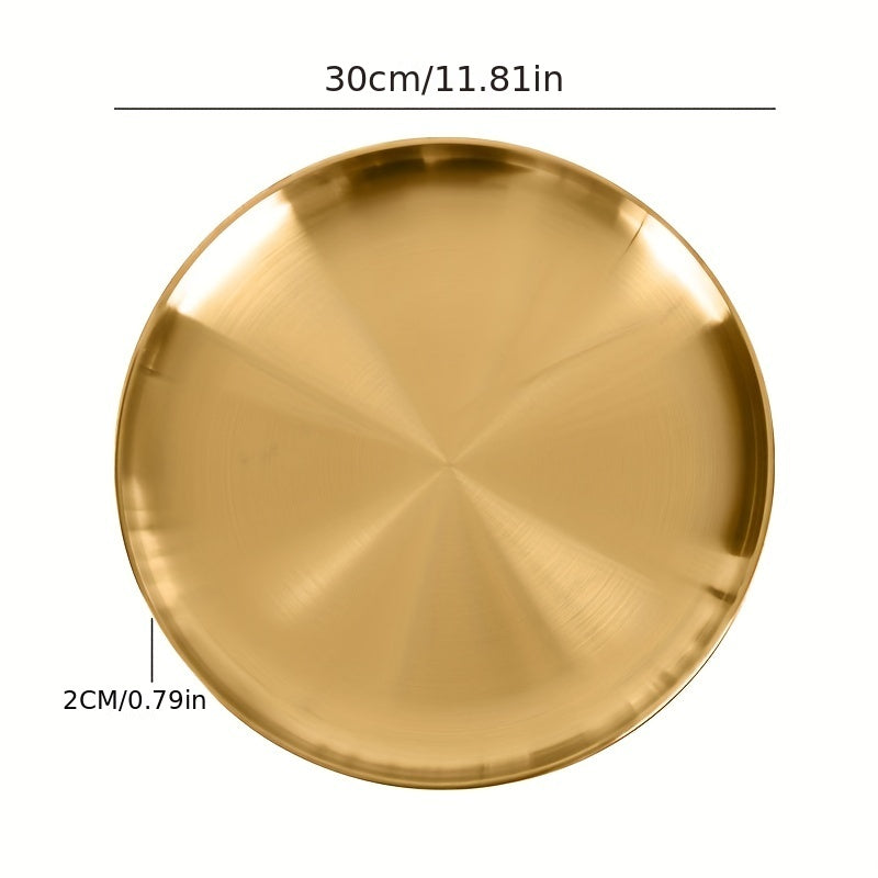 Ko'p maqsadli zanglamas po'latdan yasalgan xizmat plitkasi, nafis oltin qoplama - pizza, shirinliklar, steak va boshqalar uchun mos - bayram yig'ilishlari uchun ajoyib - uy, oshxona yoki restoran uchun dumaloq plastinka - ovqat xizmat qilish uchun xavfsiz