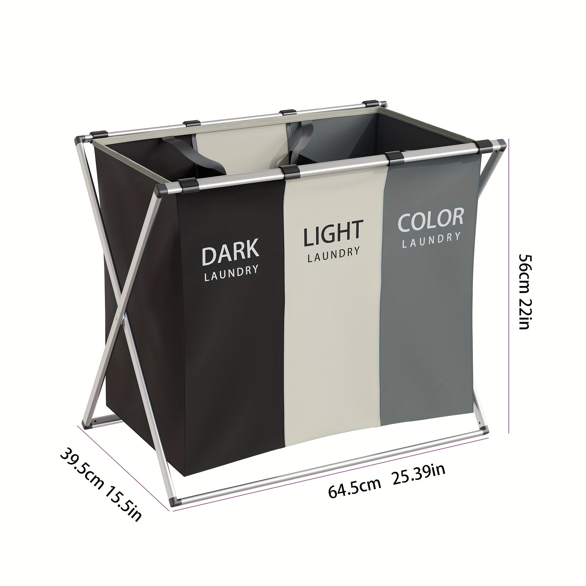 Foldable Laundry Hamper with 3 Sections and Detachable Bags for Bedroom Bathroom Organizing