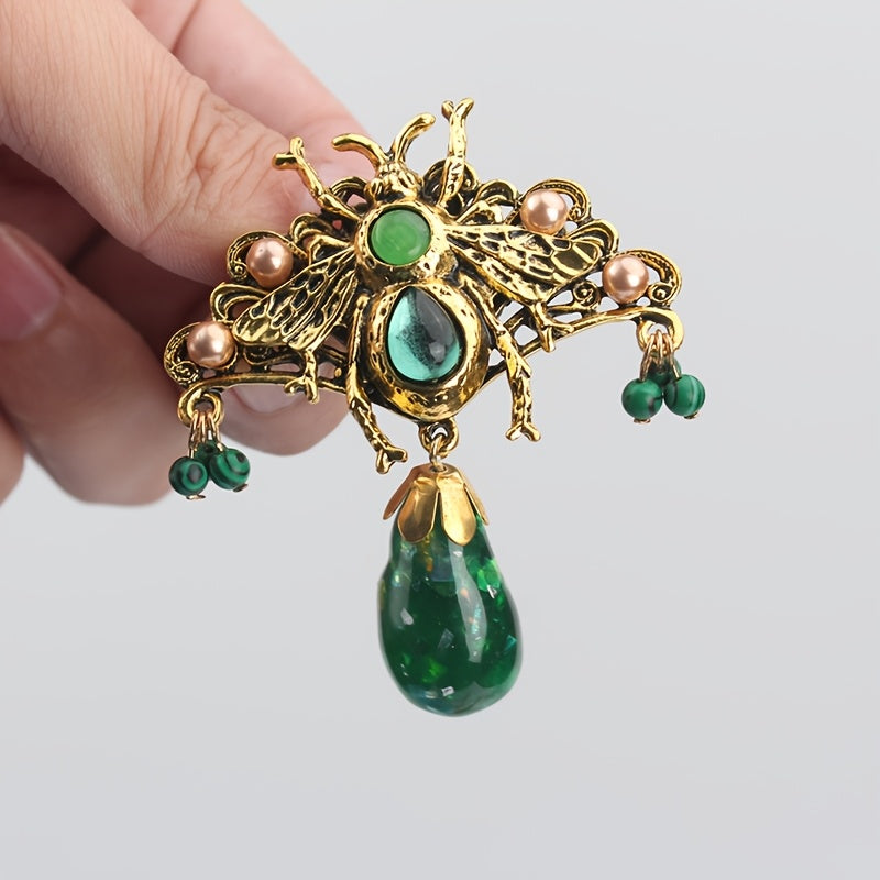 Vintage-Inspired Butterfly Brooch Pin with Rhinestones and Green Enamel Accents