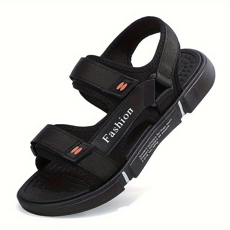Men's Non-Slip Summer Sandals Fabric Beach Shoes with Hook-and-Loop Fastener Rubber Sole Black and Orange