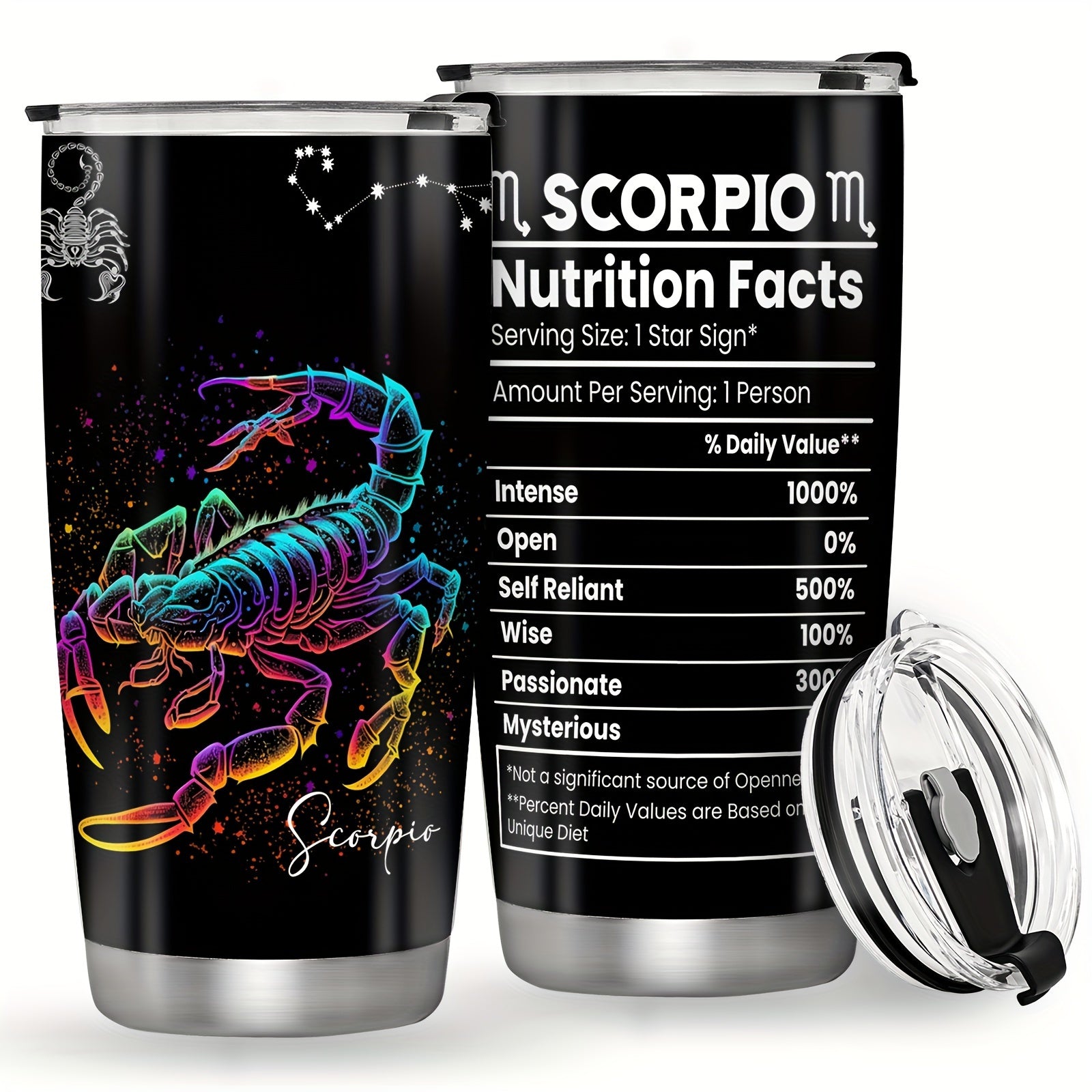20oz Stainless Steel Zodiac Tumbler with Horoscope Design Leakproof Double Wall Vacuum Insulated Travel Mug for Outdoor Use