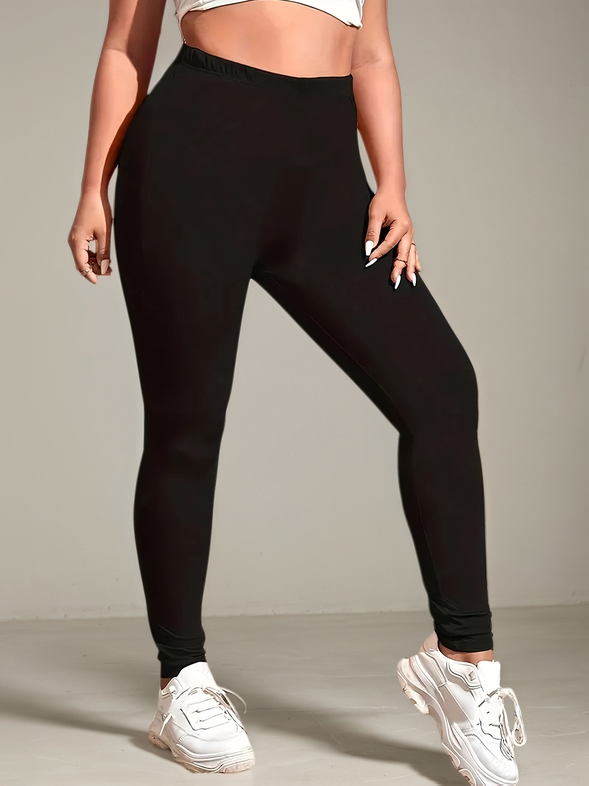 Women's Plus Size High-Waist Stretch Leggings All-Season White