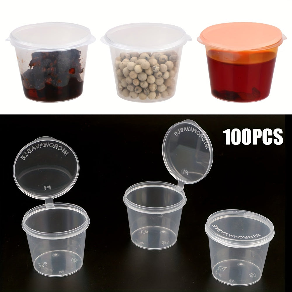 Set of 100 Clear Plastic Sauce Cups with Lids Food Grade Condiment Containers