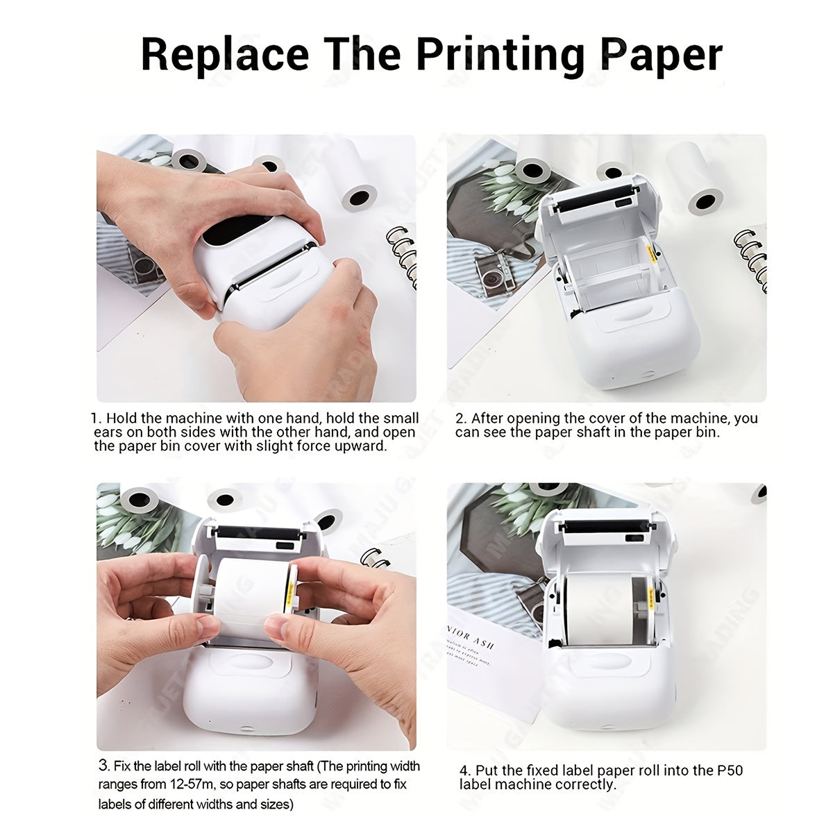 Makrlife P50 Termal Etiket Yozuvchisi, Barcode, QR Kodu, Zargarlik va Chakana Kiyim Teglari uchun Portativ Simsiz Printer; Android va iOS bilan mos keladi; 1 Rulon 40*30mm Oq Stickerni o'z ichiga oladi.