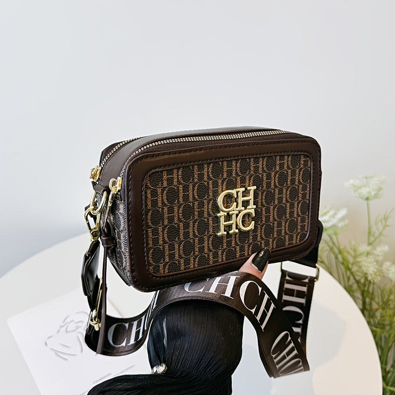 Korean Style Crossbody Bag with Contrast PU Shoulder Strap and Letter Print