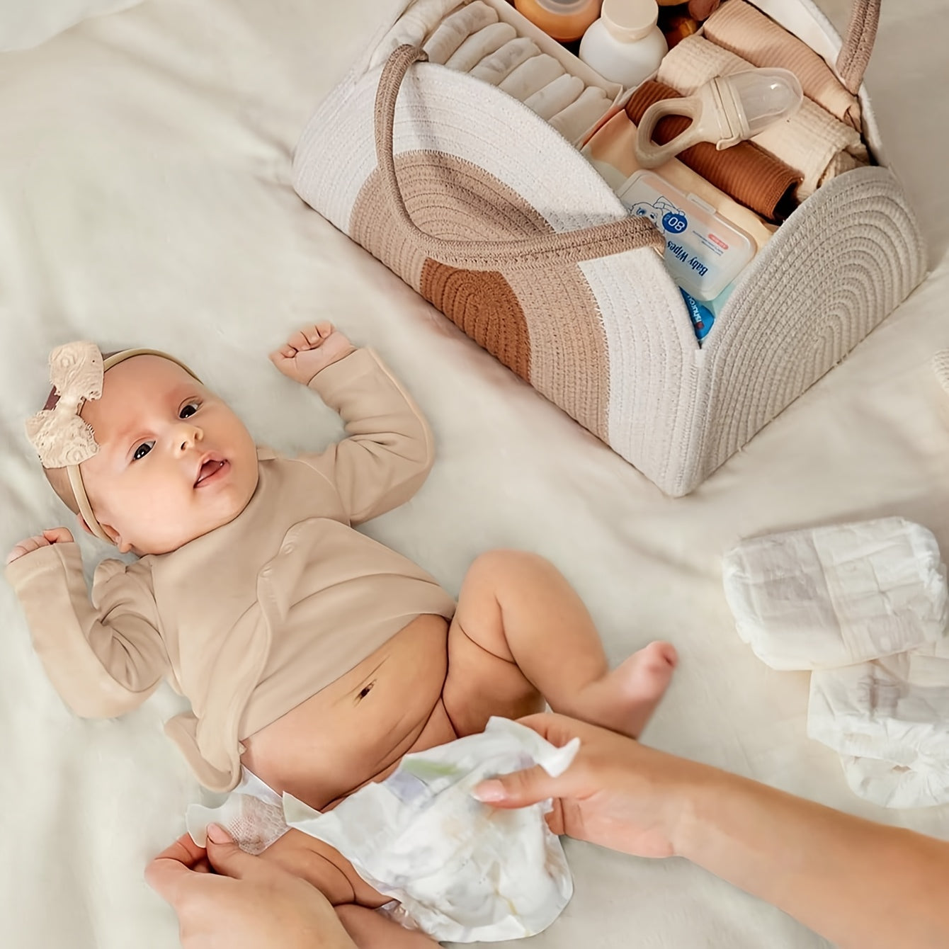 Sturdy Polyester Diaper Storage Bag for Boys and Girls Foldable with Buttons