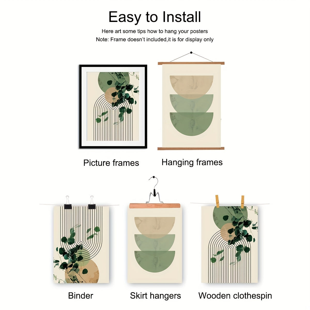 Set of Three Eucalyptus Leaf and Geometric Wall Art Prints for Living Room Decor