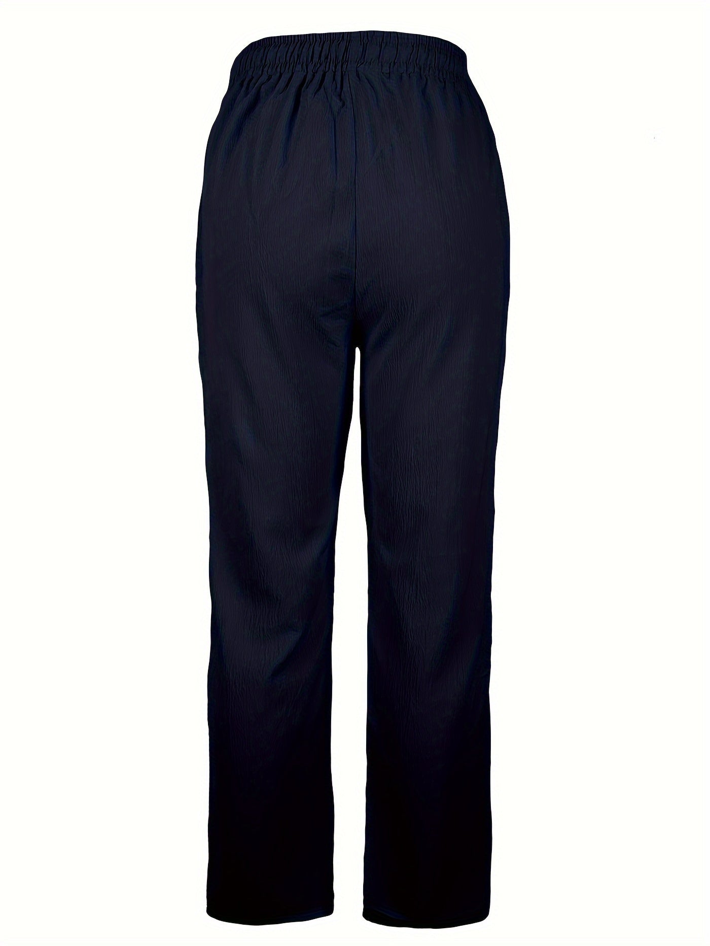 Women's Polyester Pants with Elastic Waist and Drawstring, Straight Leg, Solid Color, All Season