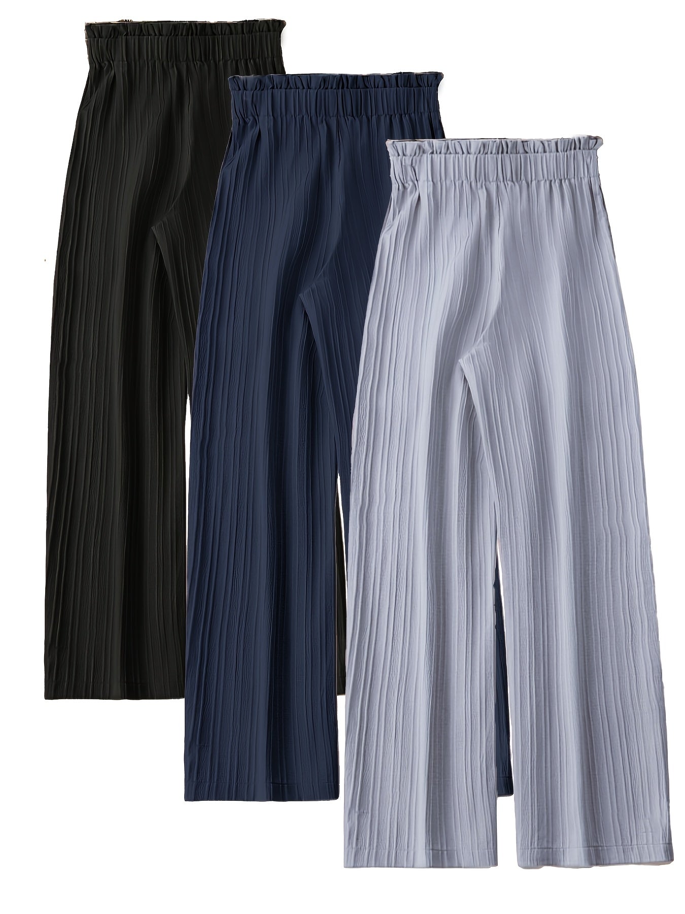 Plus Size Women's Wide-Leg Pants 3-Pack Non-Stretch Black Pink Beige Formal Casual