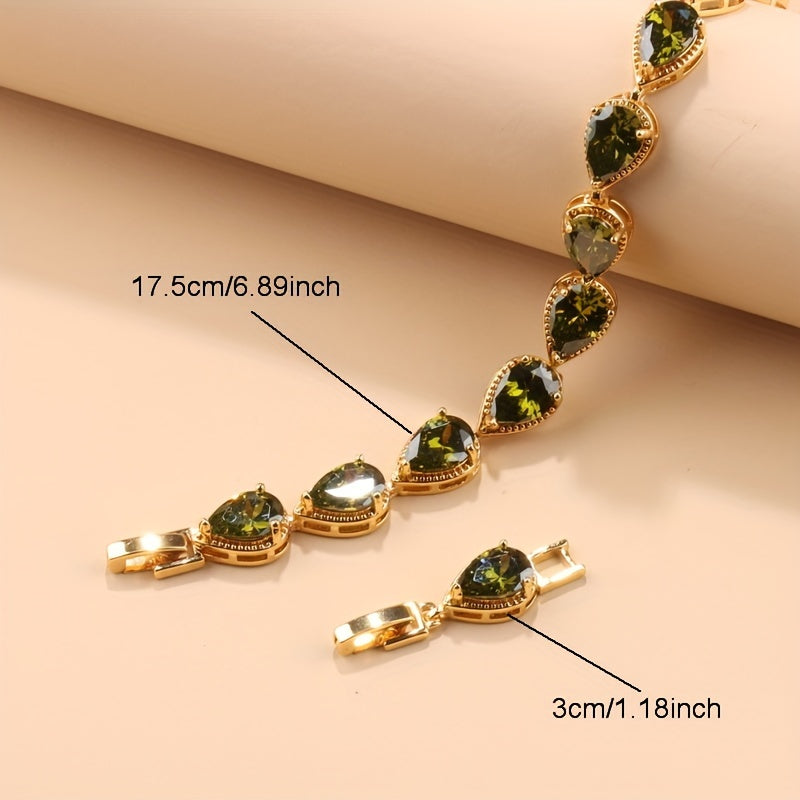 5-Piece Teardrop Jewelry Set with Earrings Necklace Pendant Ring Synthetic Stones Gold Plated Copper Zirconia for Weddings and Everyday