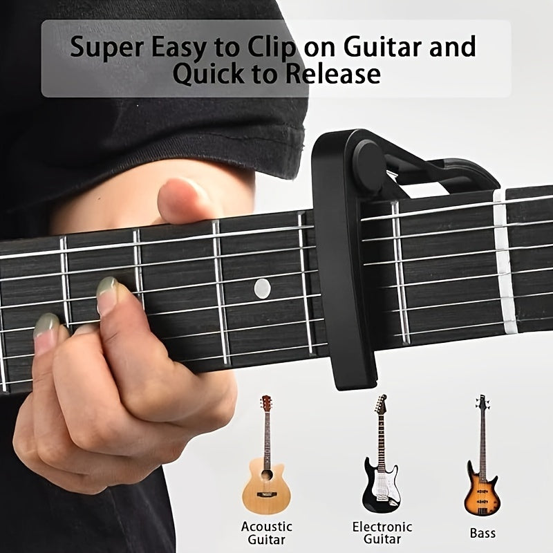 Durable Aluminum Alloy Guitar Tuner Clip with LCD Display, 6 Colorful Picks and Capo for Acoustic Bass Violin Ukulele