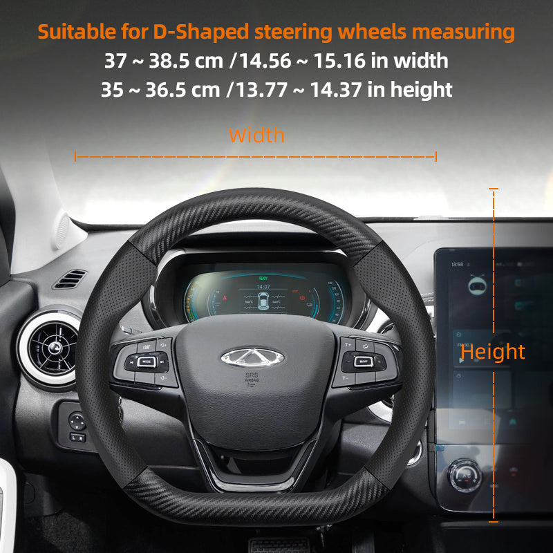 Leather Steering Wheel Cover Carbon Fiber Textured Breathable Black Burgundy Mocha Orange