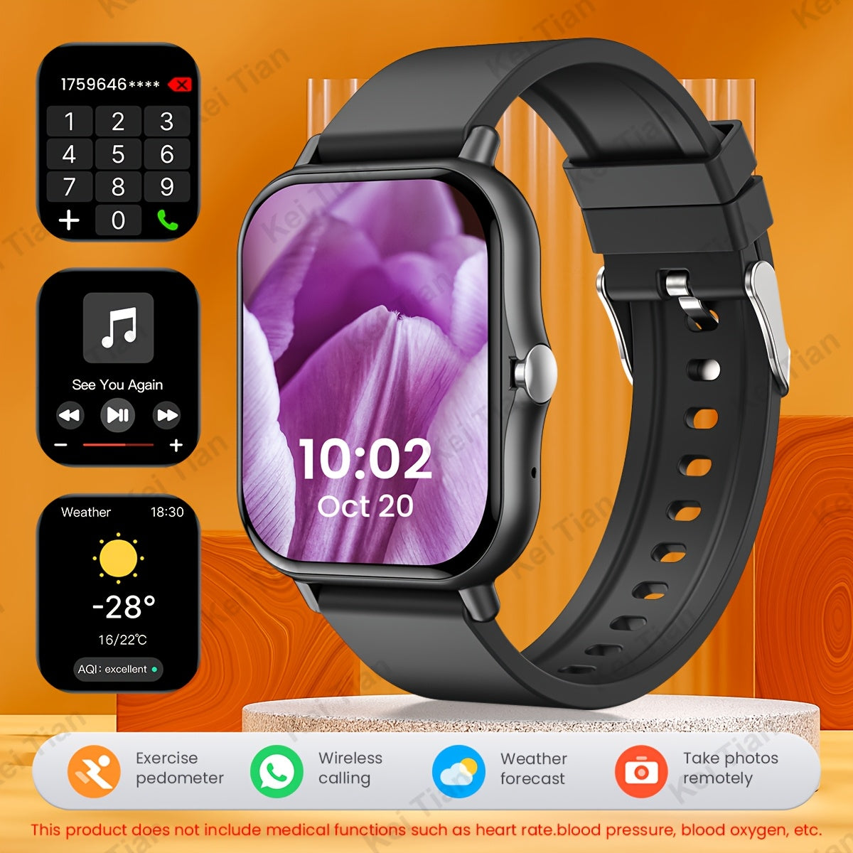 Smartwatch for iPhone and Android with Call Answering 4.65cm Touch Screen Fitness Tracker