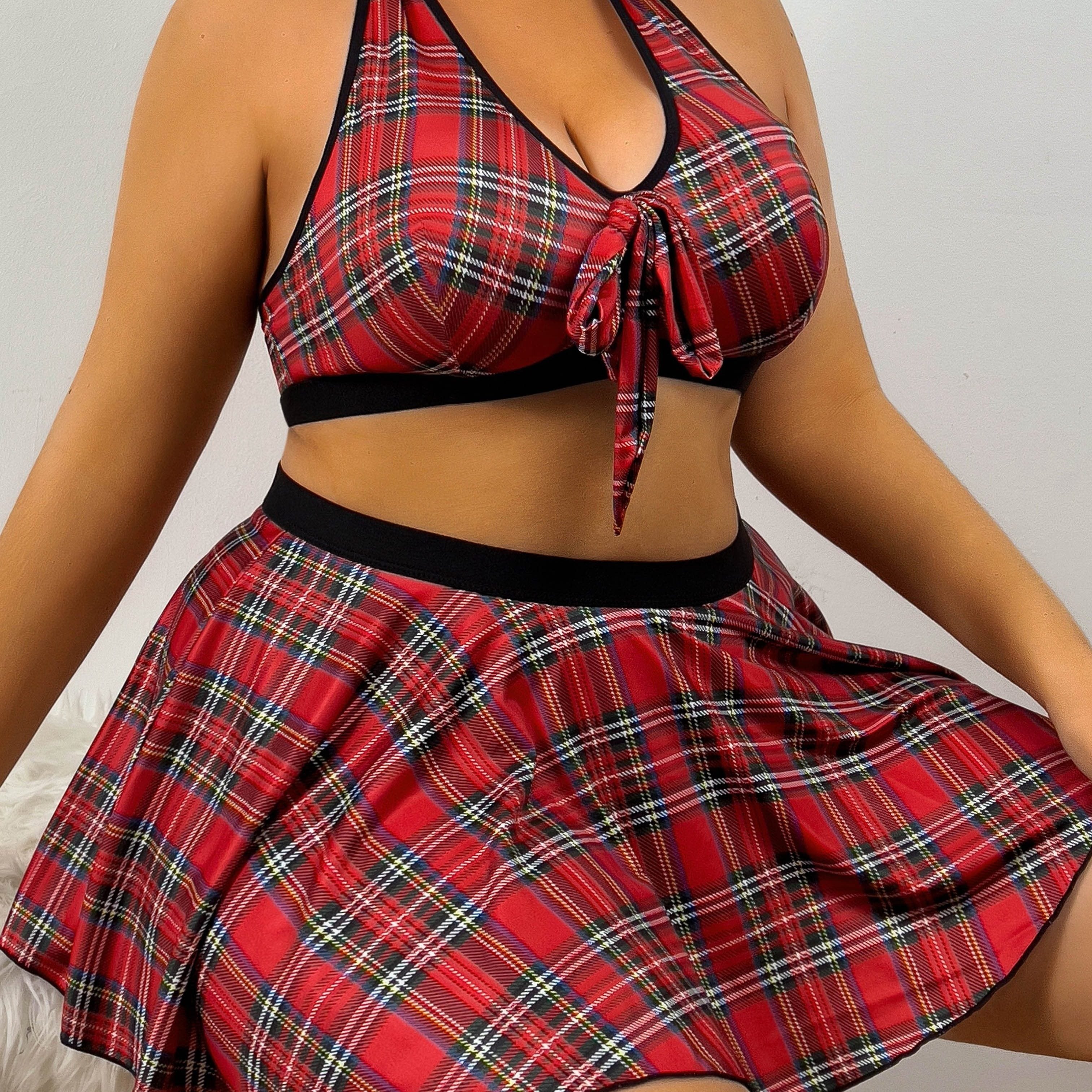 Conjunto de traje de tamaño plus con estampado de cuadros para mujer, ropa casual