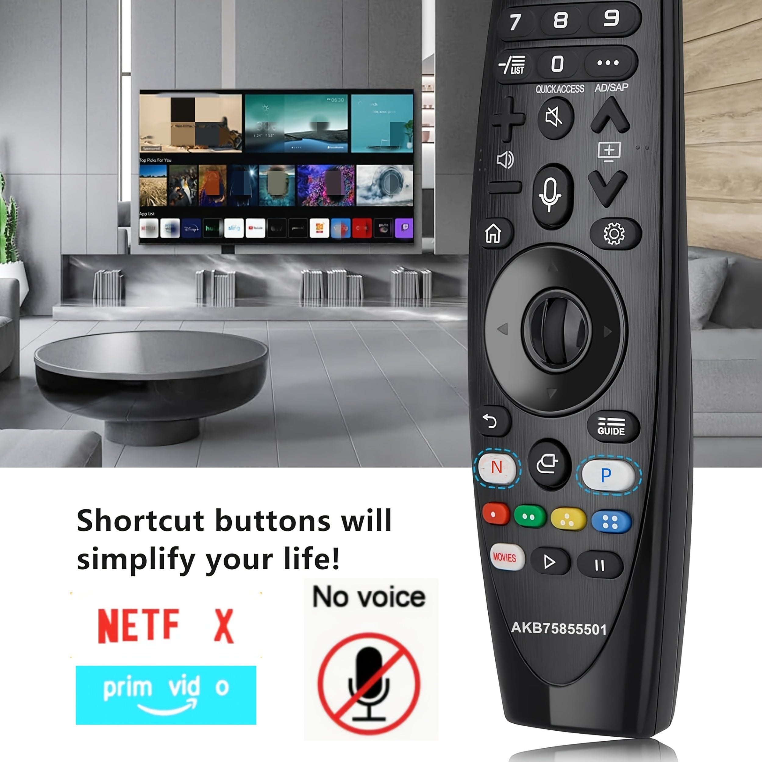 Universal Remote Control for LG Smart TVs Supports Hot Keys for N and Prime Video Up to 3 Devices