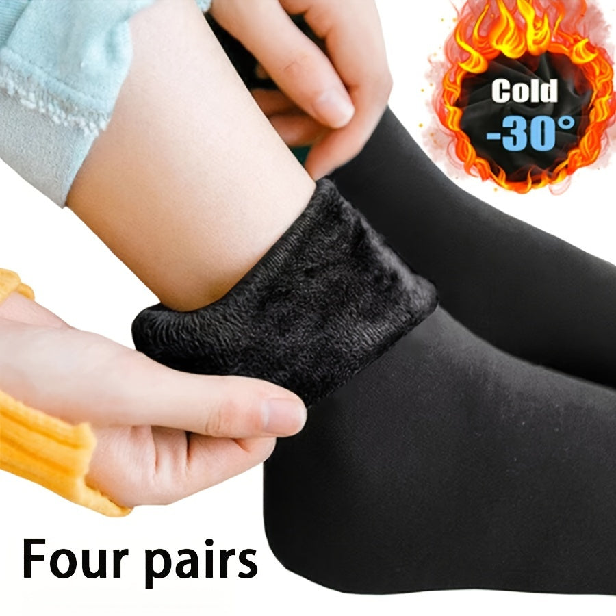Set of 4 Winter Knit Socks Fleece Lined Mid-Calf Polyester Elastane All-Season