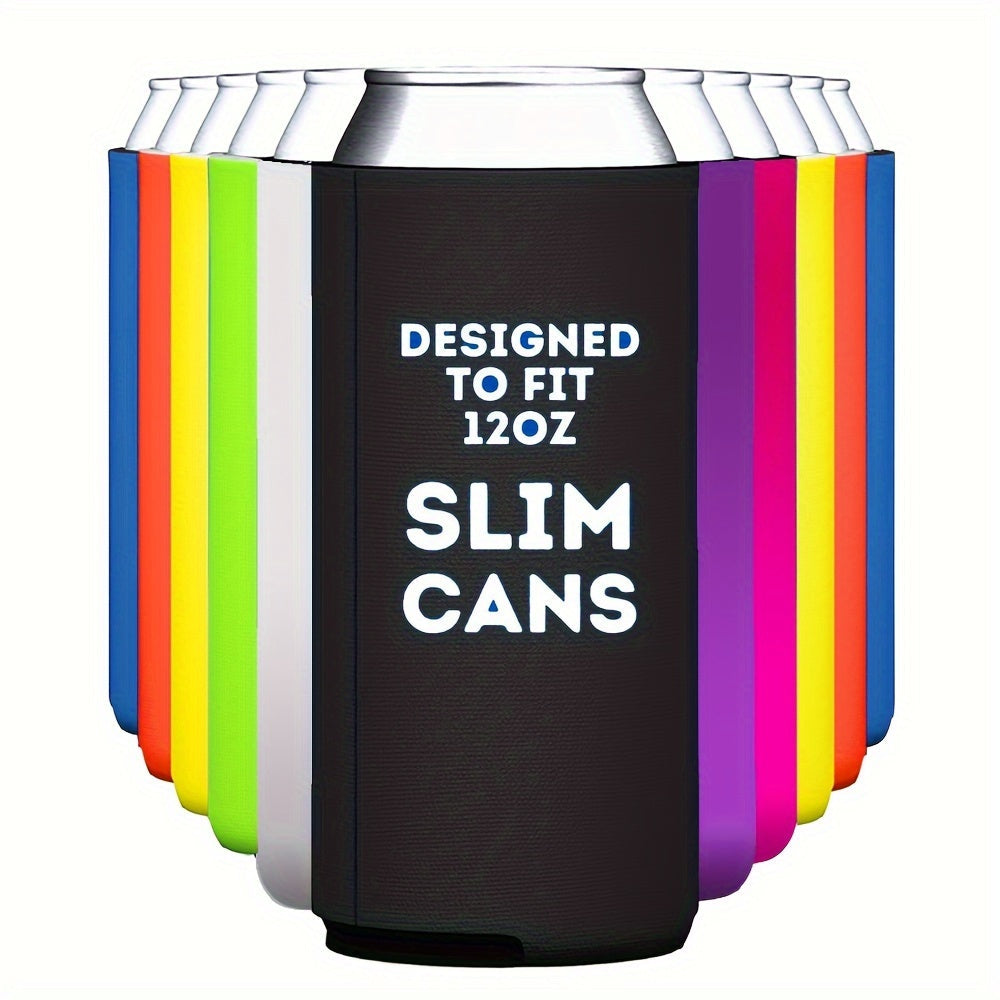 Set of 12 Black Neoprene Slim Can Cooler Sleeves for 12oz Beer and Soda