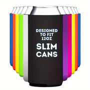 Set of 12 Black Neoprene Slim Can Cooler Sleeves for 12oz Beer and Soda