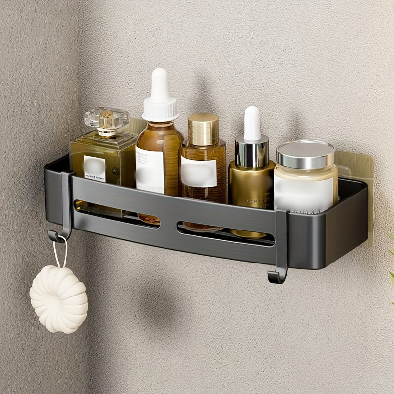 Wall-Mounted Bathroom Storage Rack Aluminum No-Drill Shower Shelf for Shampoo and Cosmetics