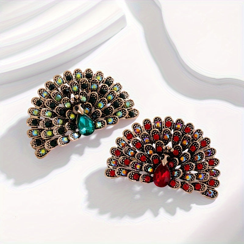 Broche de pluma de pavo real antigua con diamantes para mujeres, joyería elegante