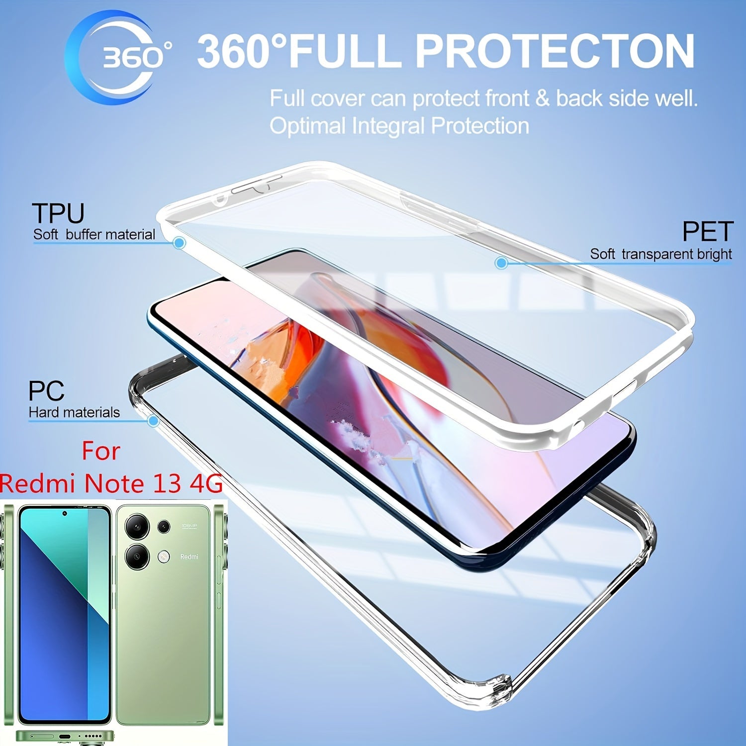 Полный ударопрочный чехол для телефона для моделей Xiaomi Redmi с прозрачной крышкой