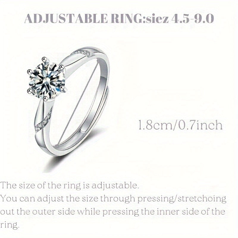 Silver Moissanite Ring for Women Solitaire Engagement Anniversary 6 Prongs