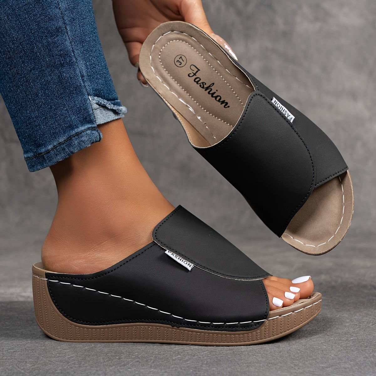 Women's Red Slip-On Slide Sandals with Cushioned Sole for Summer