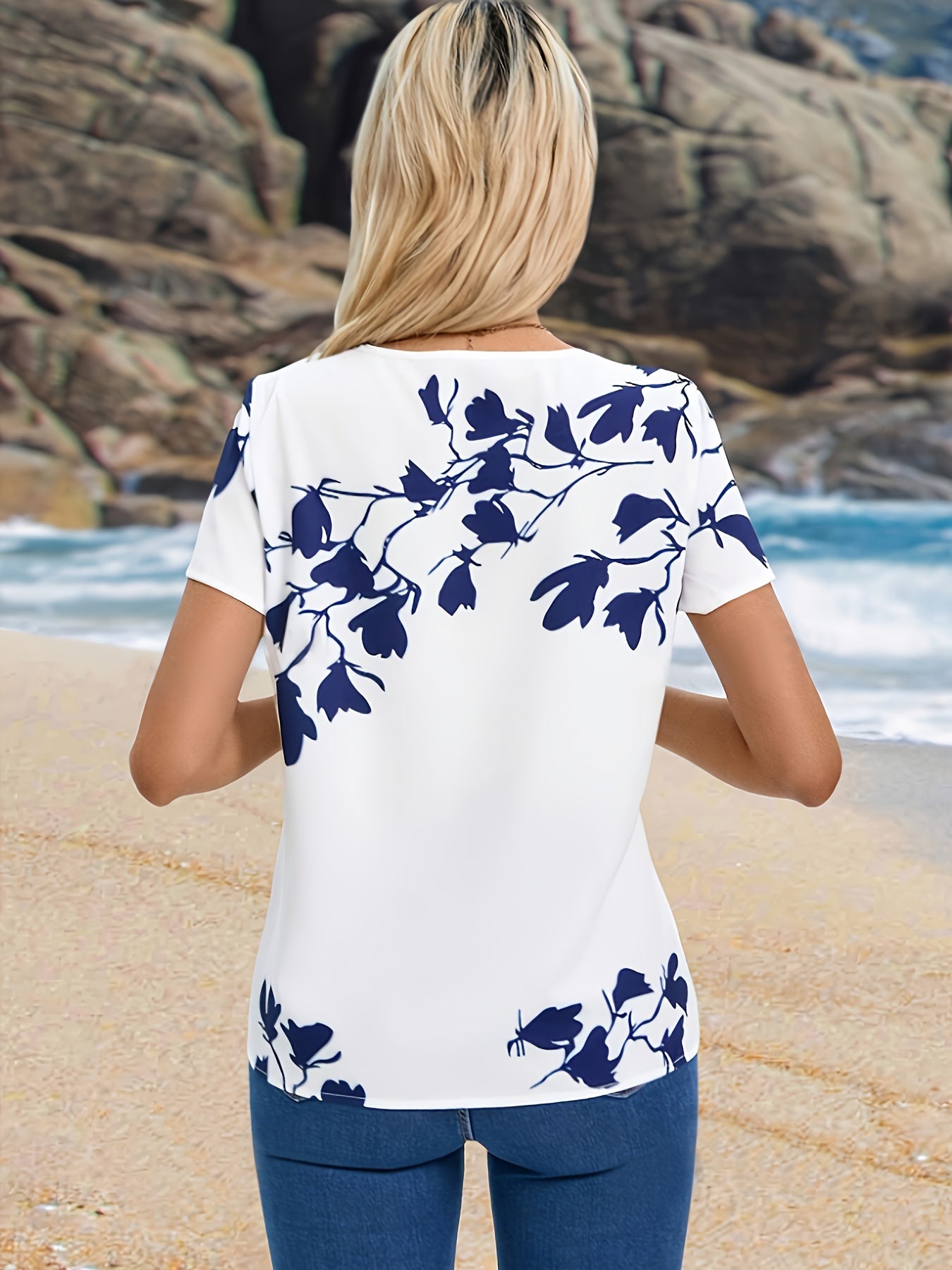 Women's Floral Print Blouse with Button Front, Summer Casual Peplum