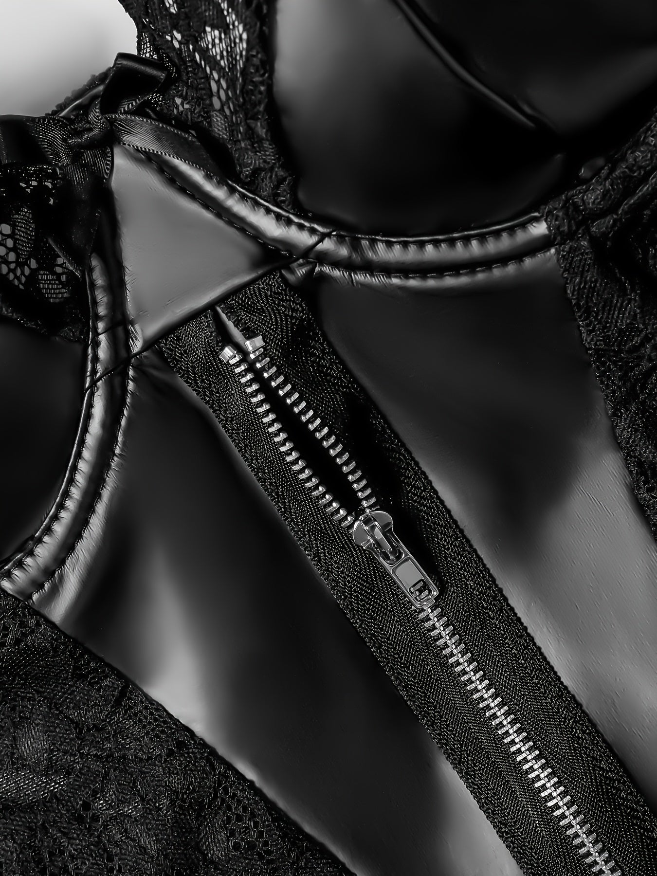 Women’s Mesh Pants Set with PU Zipper Dress