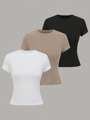 Women's 3-Pack Solid Color Short Sleeve T-Shirts Polyester Spandex Crew Neck Spring Fall