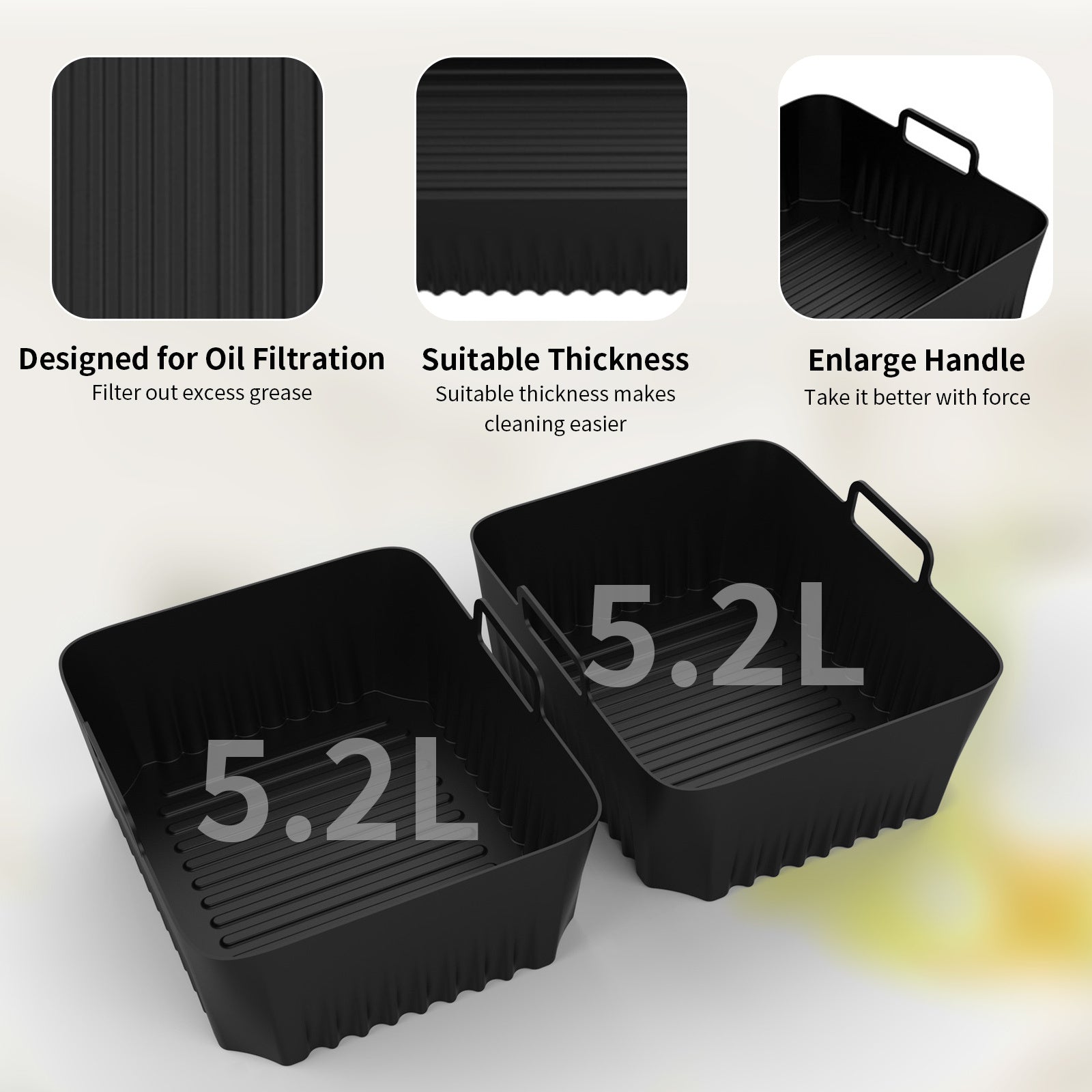 3pcs Air Fryer Tray Non-stick Silicone Liner Basket Reusable Oven Baking Pan