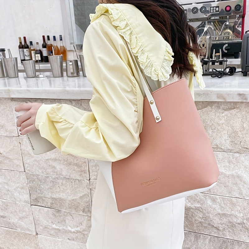 Women's PU Tote Bags Shoulder Shopping Handbags with Edge Paint in Multiple Colors