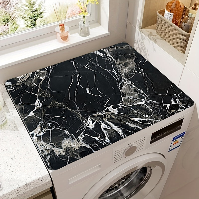White Marble Printed Washing Machine Dryer Dust Cover Water Absorbent Sun Protective