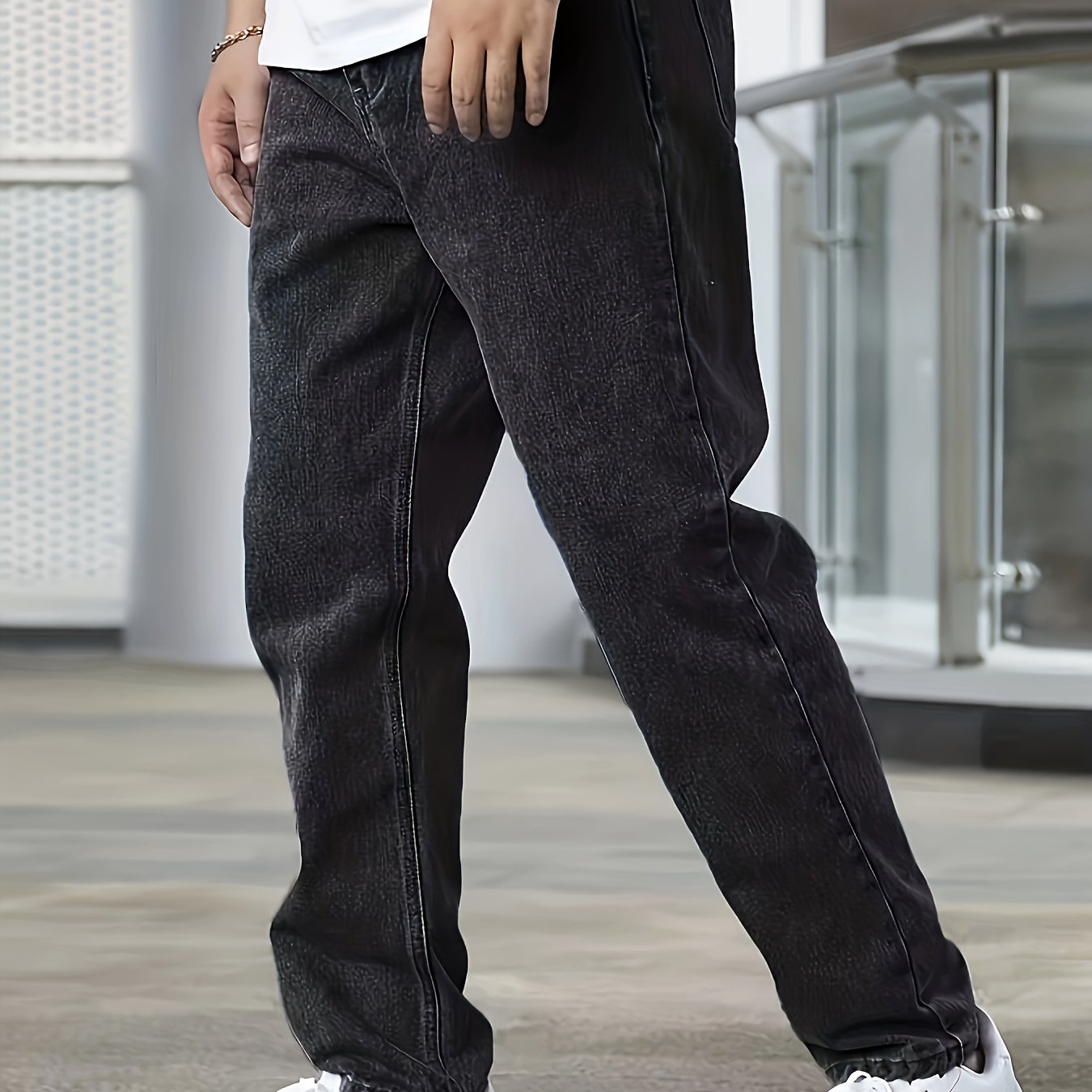 Мужские широкие джинсы из хлопкового микса в стиле casual street, универсальные джинсы на все сезоны