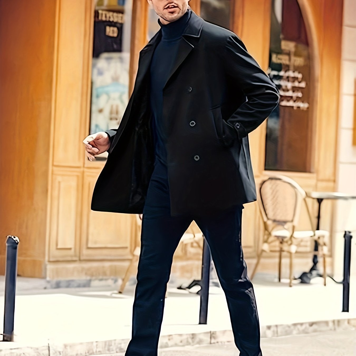 Men's Fleece Coat for Autumn Winter Double-Breasted Windbreaker Big & Tall