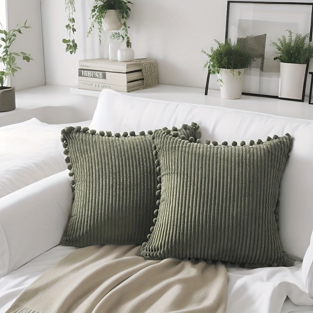 2 чехла для подушек из вельвета с меховыми шариками, идеально подходят для декора гостиной или спальни (подушки не включены).