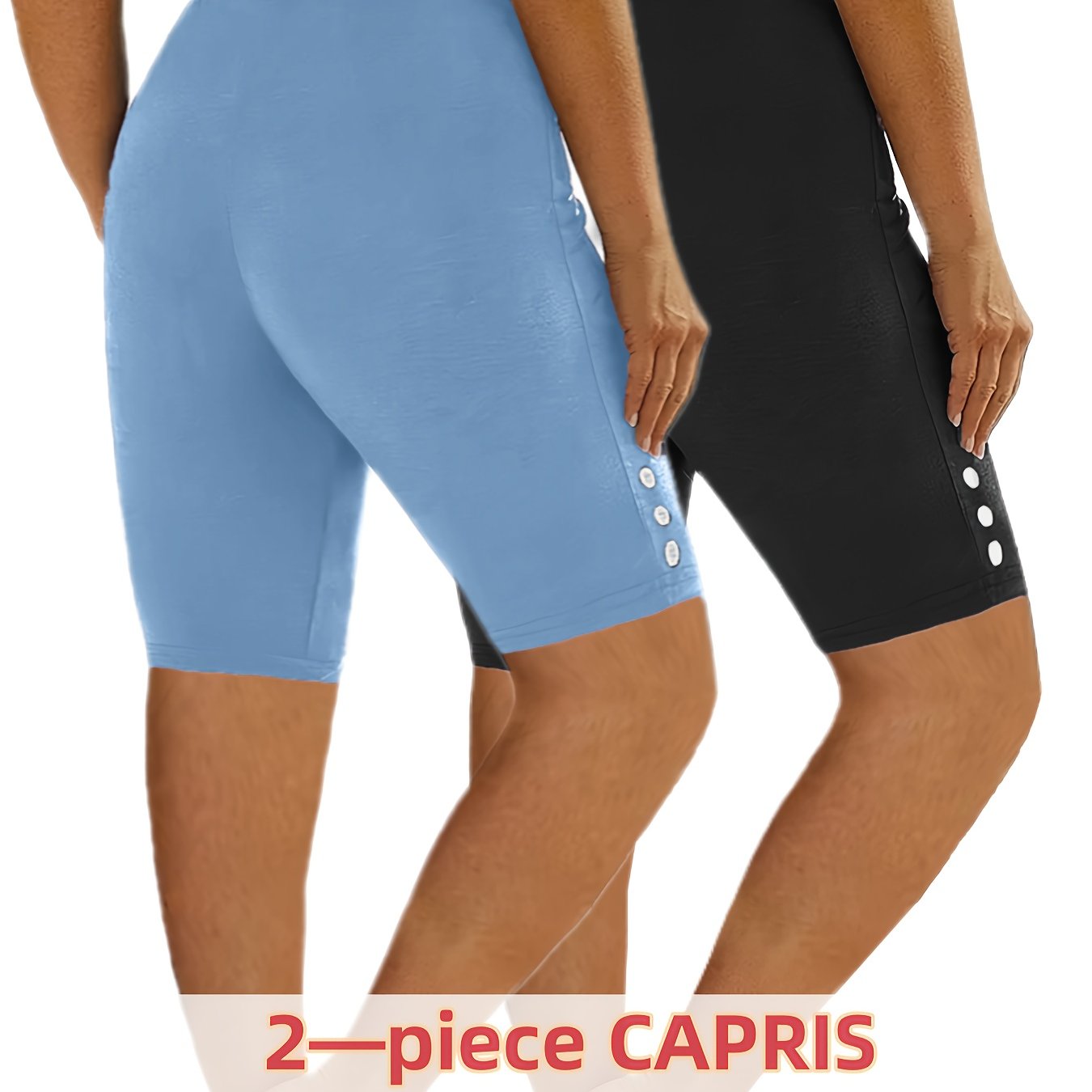 Plus Size Women's High-Waisted Capri Leggings Yoga Shorts, Stretchy, Lightweight Summer Activewear Black Green