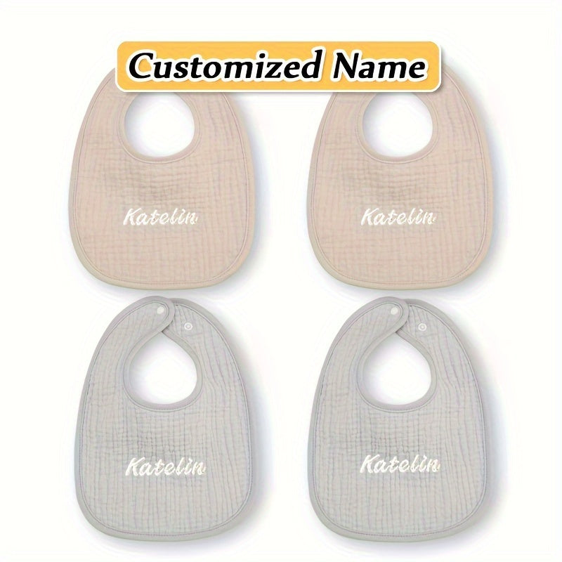 Set of Four Personalized Baby Bibs Soft Breathable Absorbent Adjustable Snap
