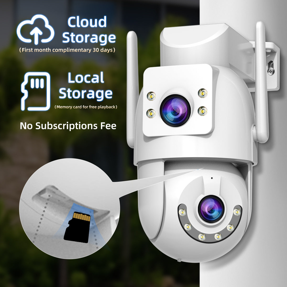 Dual Lens WiFi Security Camera Full HD Pan Tilt Night Vision AI Detection Ethernet USB