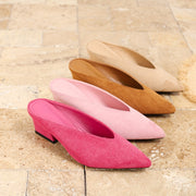 Women's Fabric Pointed Toe Slip-On Mules with Cushioned Insole in Beige Pink