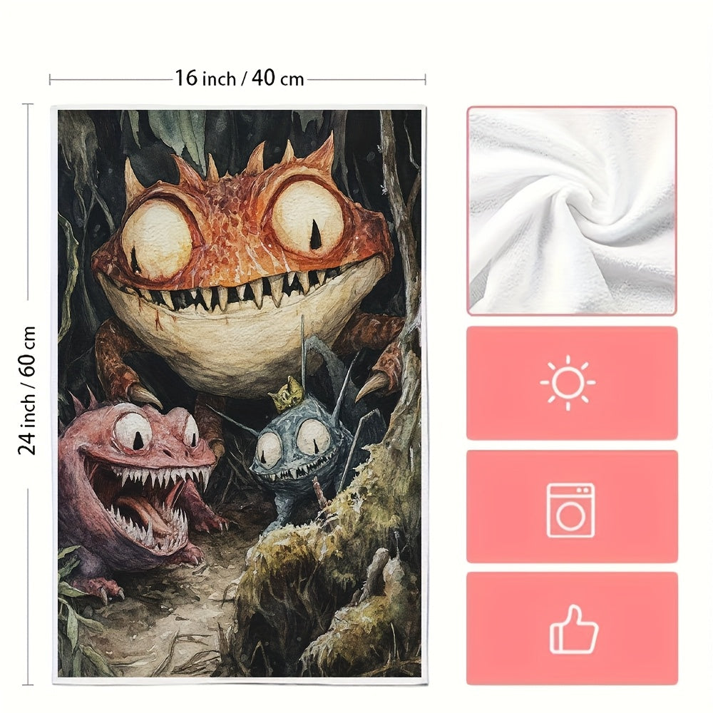 Dunyo bo'ylab Cryptid Creatures dizayni bilan bezatilgan ikki dona juda shinam oshxona sochiqlari. Bu juda yaxshi oson yuviladigan va yuqori singdiruvchi idish sochiqlari 40.64x60.96 sm o'lchamda bo'lib, oshxona ta'til bezaklari uchun mukammal. Bu