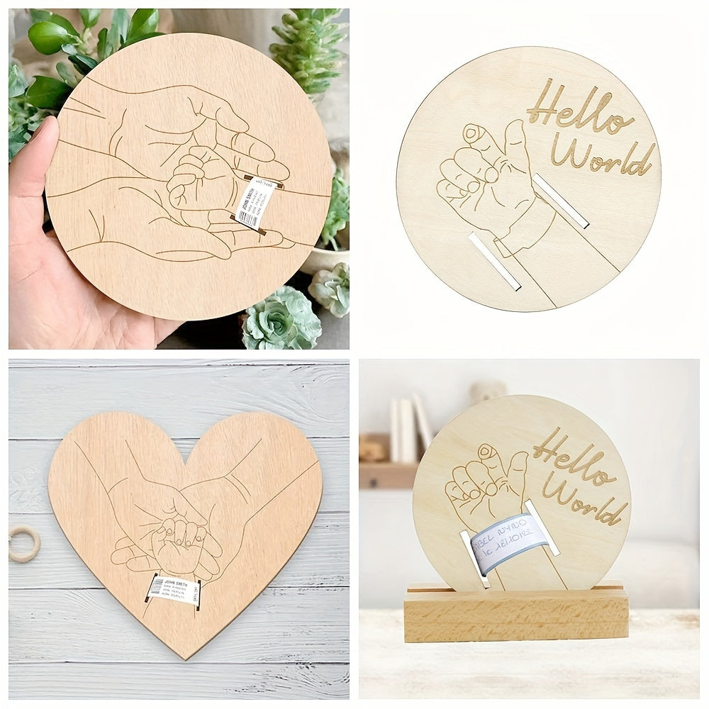 Wooden Birth Bracelet Keepsake with Engraved Heart and Round Memorial Plaque for Mother's Day and Family Gift