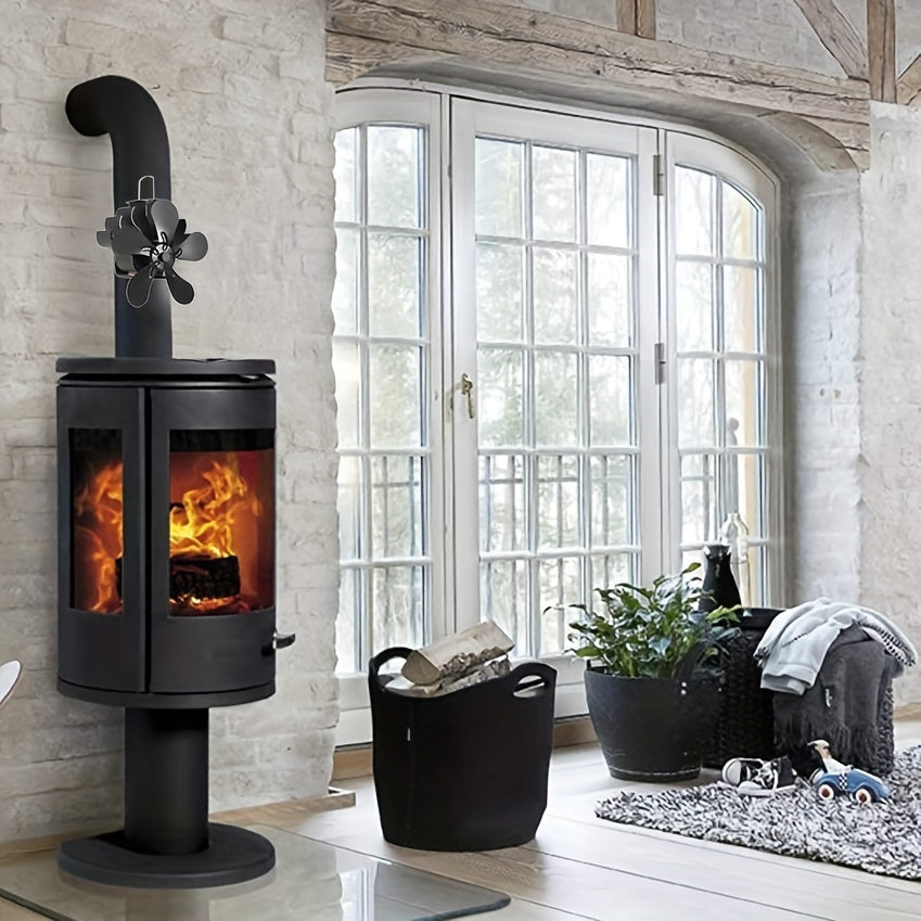 Aluminum Heat Powered Stove Fan 5-Blade Wood Stove Pipe Fan Portable Air Circulation