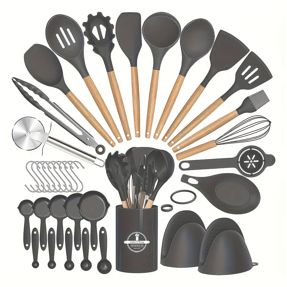 36-Piece Silicone Kitchen Utensil Set with Wooden Handles, Heat-Resistant Non-Stick Tools