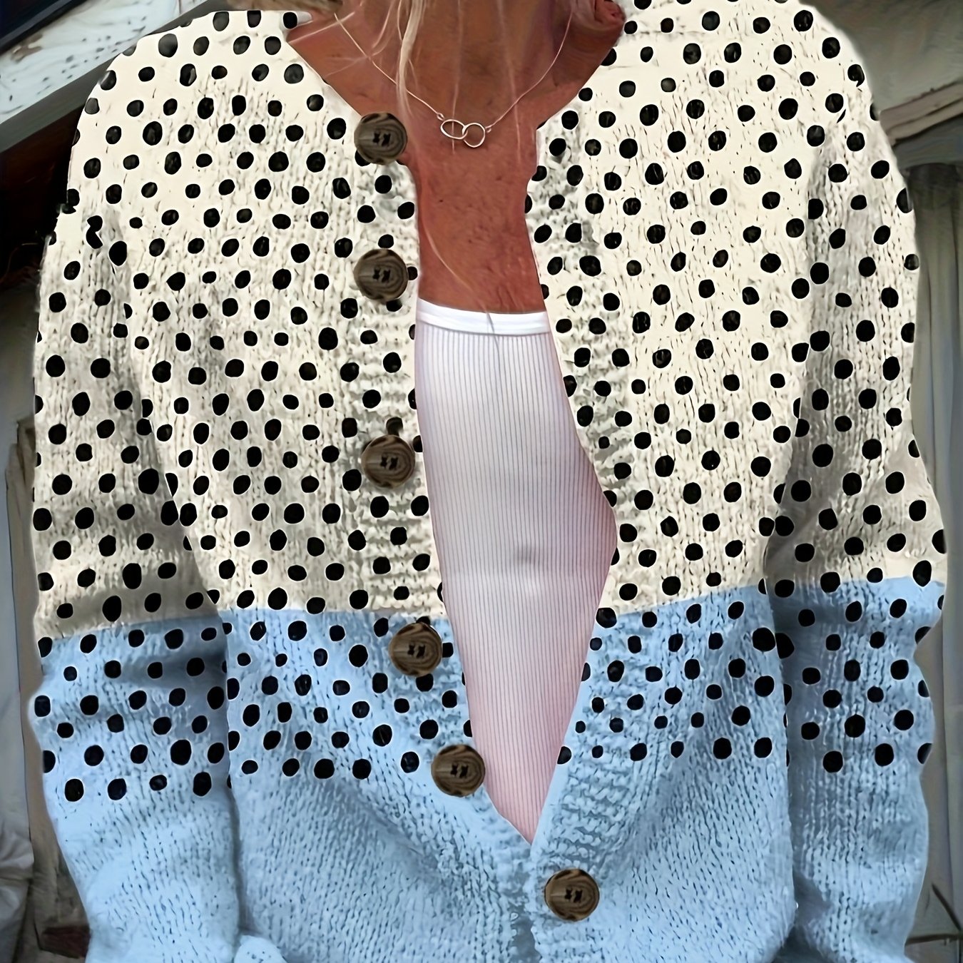 Plus-Size Women's Lightweight Cardigan Long Sleeve Polka Dots Yellow Black