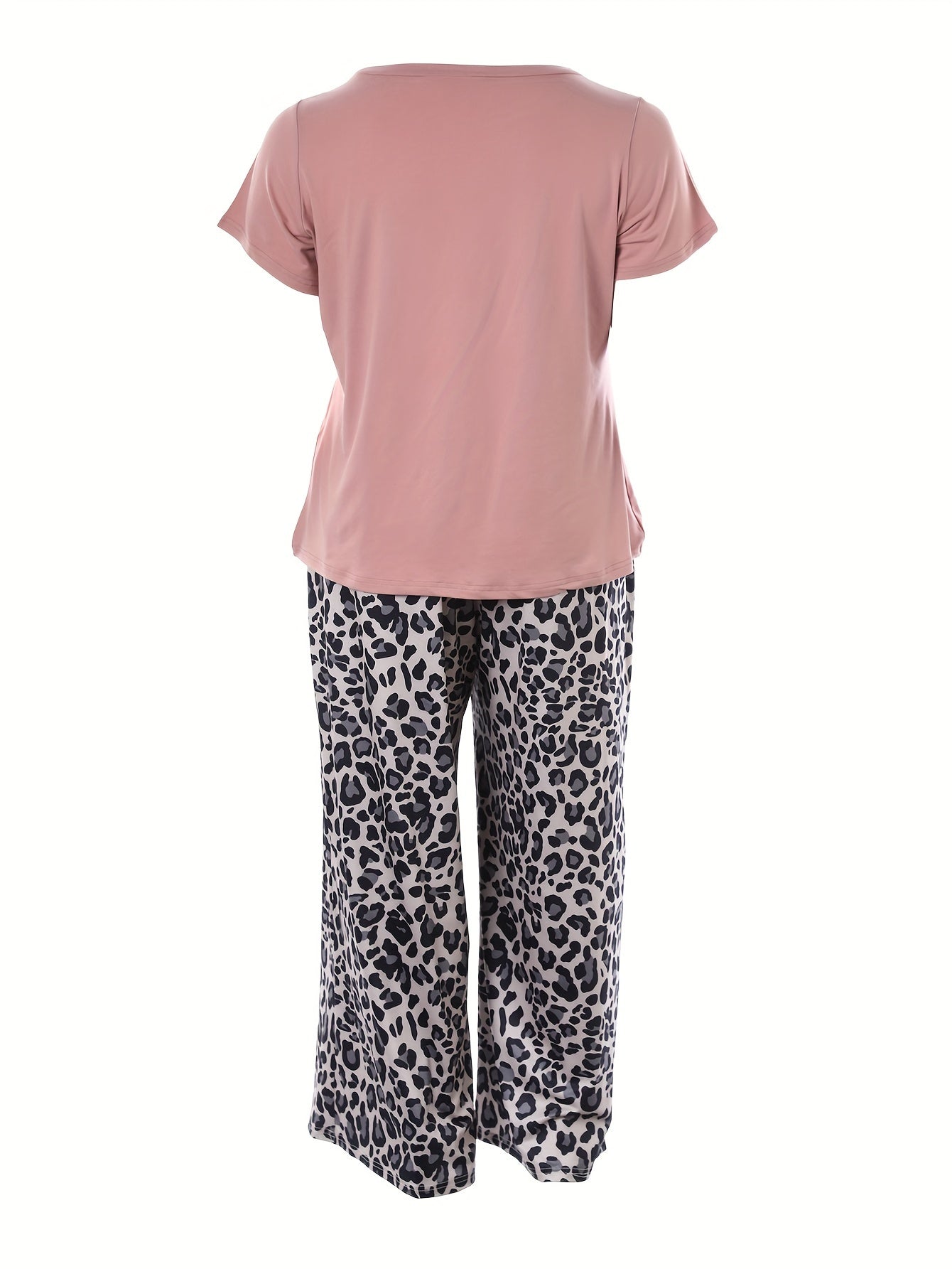 Women's Cotton Short Sleeve Nightgown and Leopard Print Pants Set