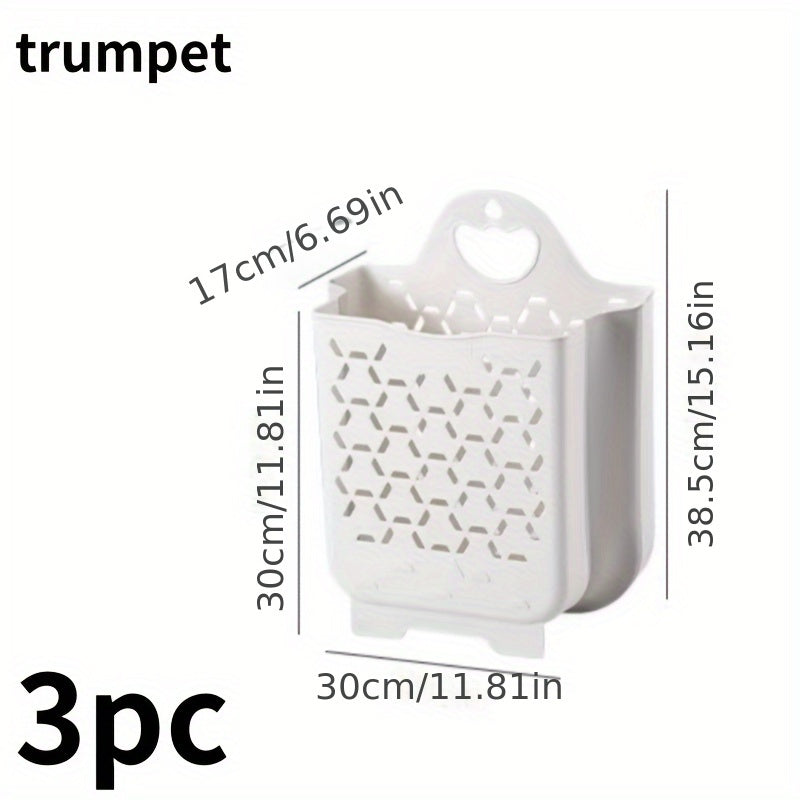 Conjunto de 3 cestas de ropa plegables para colgar en la pared con ganchos para baño o dormitorio