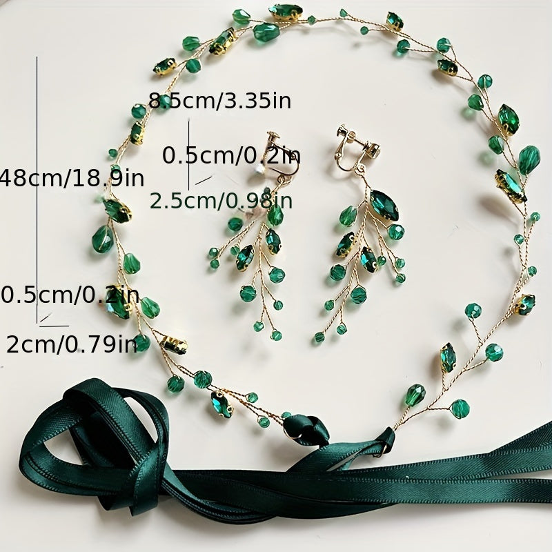 Green Vine-Inspired Crystal Hairbands for Women Hair Accessories